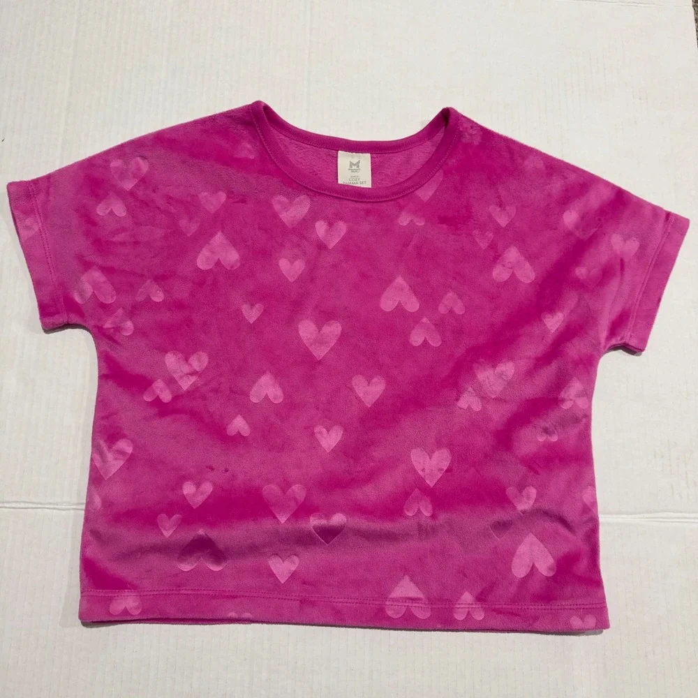 Member's Mark Girls Pink Heart Fleece Cozy Pajama Set 2pc Shorts Top Size M 7/8